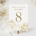 Elegant Guld Blommigt Peony Bröllop Bordsnummer<br><div class="desc">Elegant- och romantikpeonkort för bröllop bordsnummer i  för antika guld och champagne guld färg. Utformningen visas på kortets framsida och baksida. Anpassa och lägg till varje enskilt bordsnummer med monogram innan du lägger till dem en för en i din kundvagn.</div>