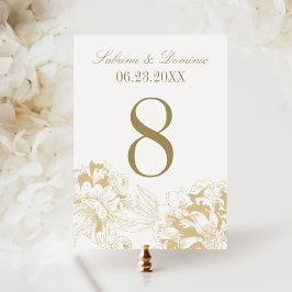 Elegant Guld Blommigt Peony Bröllop Bordsnummer