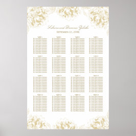 Elegant Guld Blommigt Peony Bröllop Seating Poster