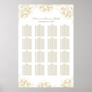 Elegant Guld Blommigt Peony Bröllop Seating Poster