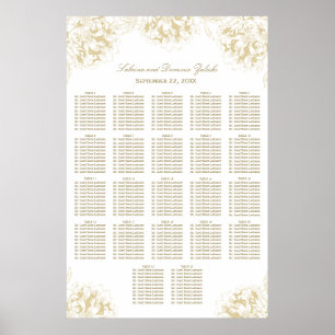 Elegant Guld Blommigt Peony Bröllop Seating Poster