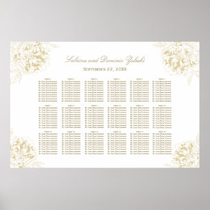 Elegant Guld Blommigt Peony Bröllop Seating Poster