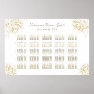 Elegant Guld Blommigt Peony Bröllop Seating Poster