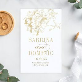 Elegant Guld Blommigt Peony Bröllopsprogram