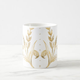 Elegant Guld Blommigt Personlig Kaffe Mugg