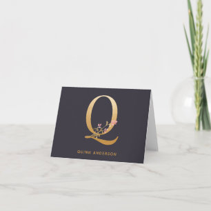 Elegant Guld Blommigt Q Monogram Chic Personlig Anteckningskort