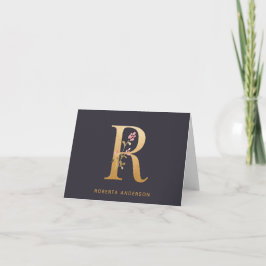 Elegant Guld Blommigt R Monogram Chic Personlig Anteckningskort