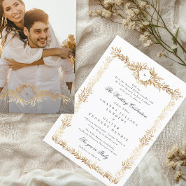 elegant guld blommigt ram monogram foto bröllop inbjudningar