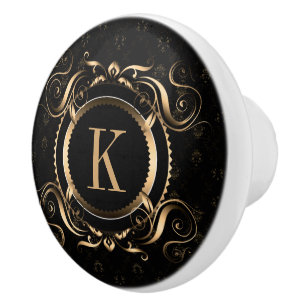 Elegant Guld Blommigt Ram Monogrammad Knopp