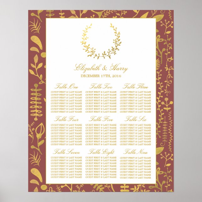 Elegant Guld Blommigt, sätesdiagram för utandning  Poster (Framsidan)