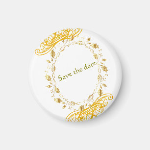 Elegant Guld Blommigt "Save the Date" Magnet