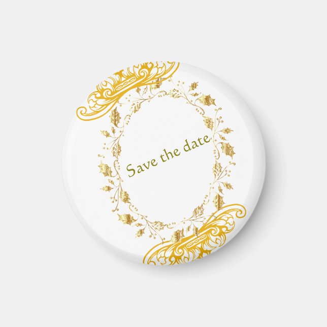 Elegant Guld Blommigt "Save the Date" Magnet (Framsidan)