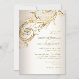 Elegant Guld Blommigt skadas allt på en OSA Bröllo Inbjudningar