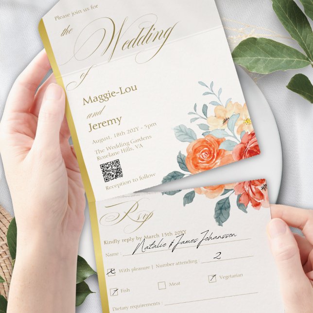 Elegant Guld  Blommigt-skript Bröllop (Skapare uppladdad)