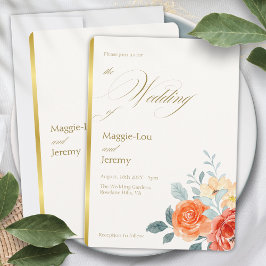 Elegant Guld  Blommigt-skript Bröllop Inbjudningar