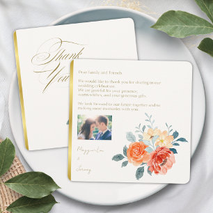 Elegant Guld Blommigt-skript Bröllop Photo Tack Kort