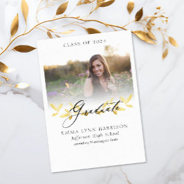 Elegant Guld Blommigt-skript Foto Studenten Inbjudningar