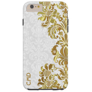 Elegant Guld Blommigt Snöre White Damaskes Tough iPhone 6 Plus Fodral