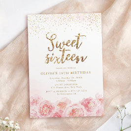 Elegant guld &  blommigt sweet sixteen inbjudningar