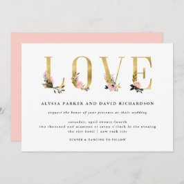 Elegant Guld Blommigt Text | KÄRLEK BRÖLLOP Inbjudningar