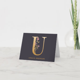 Elegant Guld Blommigt U Monogram Chic Personlig Anteckningskort