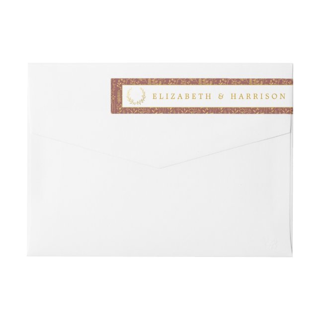 Elegant Guld Blommigt Utandning Bröllop Etikettband (Baksidan)