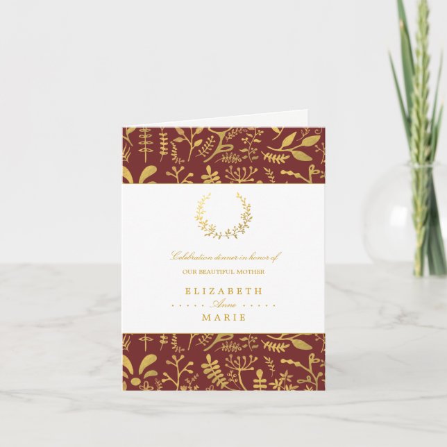 Elegant Guld Blommigt Utandning Mors dag Middag Inbjudan (Framsida)