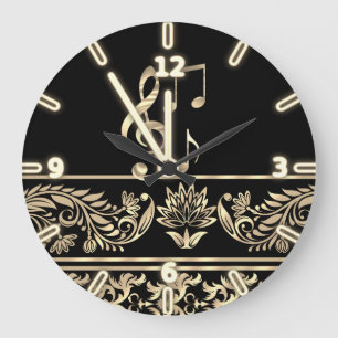 Elegant Guld Blommigt,Violin Nyckel,Not Stor Klocka