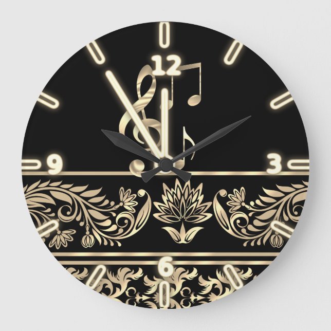 Elegant Guld Blommigt,Violin Nyckel,Not Stor Klocka (Framsida)