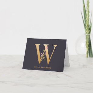 Elegant Guld Blommigt W Monogram Chic Personlig Anteckningskort