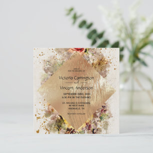 Elegant Guld Blommigt Watercolor Rustic Bröllop Inbjudningar