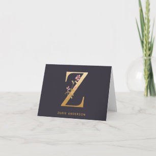 Elegant Guld Blommigt Z Monogram Chic Personlig Anteckningskort