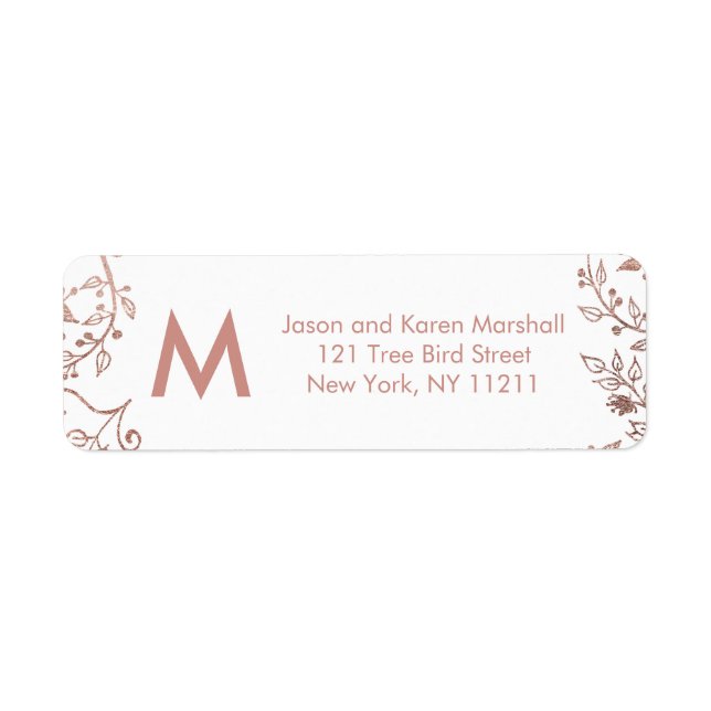 Elegant Guld Blommigten Adress vid Vit ros Returadress Etikett (Framsidan)