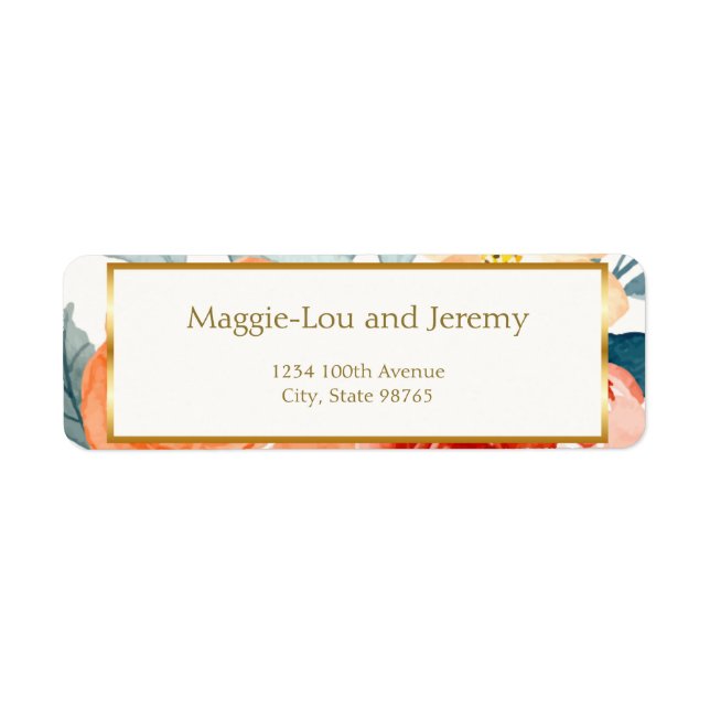 Elegant Guld  Blommigten Bröllop Adress Returadress Etikett (Framsidan)