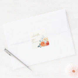 Elegant Guld  Blommigten Bröllop Tack Fyrkantigt Klistermärke