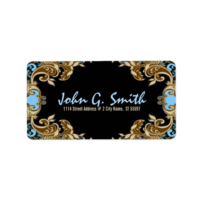 Elegant Guld, Blommigten Ram vid den blå och svart Adressetikett (Framsidan)