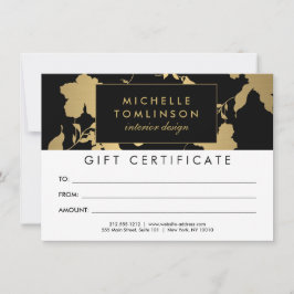 Elegant Guld Blommönster Black Gift Certificate
