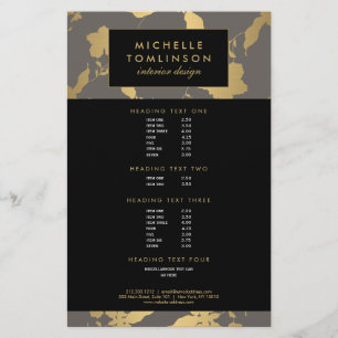 Elegant Guld Blommönster Grått Designer Flygblad