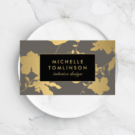 Elegant Guld Blommönster Grått Designer Visitkort