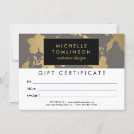 Elegant Guld Blommönster Grått Gift-certifikat
