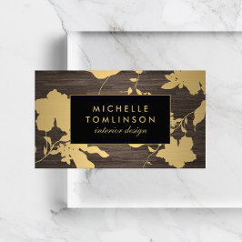 Elegant Guld Blommönster Mörk Wood Designer Visitkort
