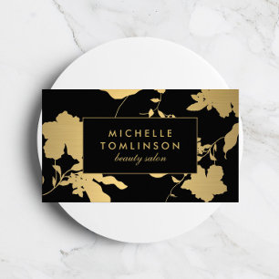 Elegant Guld Blommönster på Black Designer Visitkort