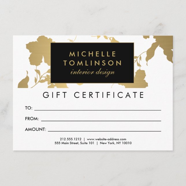 Elegant Guld Blommönster White Gift Certificate (Framsida)