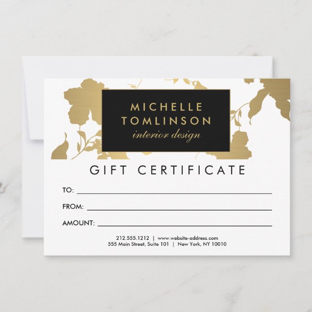 Elegant Guld Blommönster White Gift Certificate (Framsida)