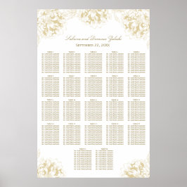 Elegant guld blomsterg peony bröllops sittplatser poster