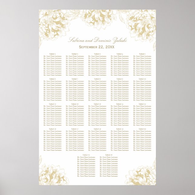 Elegant guld blomsterg peony bröllops sittplatser poster (Framsidan)