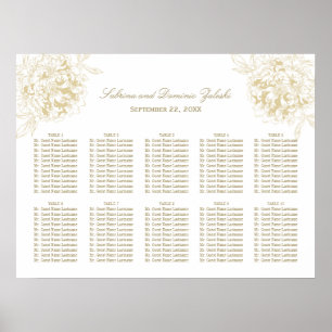 Elegant guld blomstergonungbröllops sittplatser poster