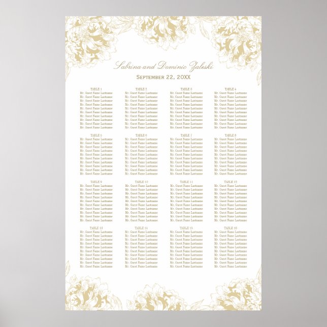 Elegant guld blomstermönster krysantemum bröllops  poster (Framsidan)