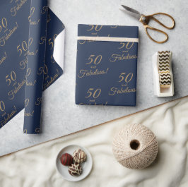 Elegant Guld Blue 50 Fågelfödelsedag Presentpapper