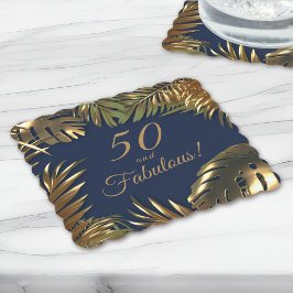 Elegant Guld Blue 50 Fågelfödelsedag Underlägg Papper